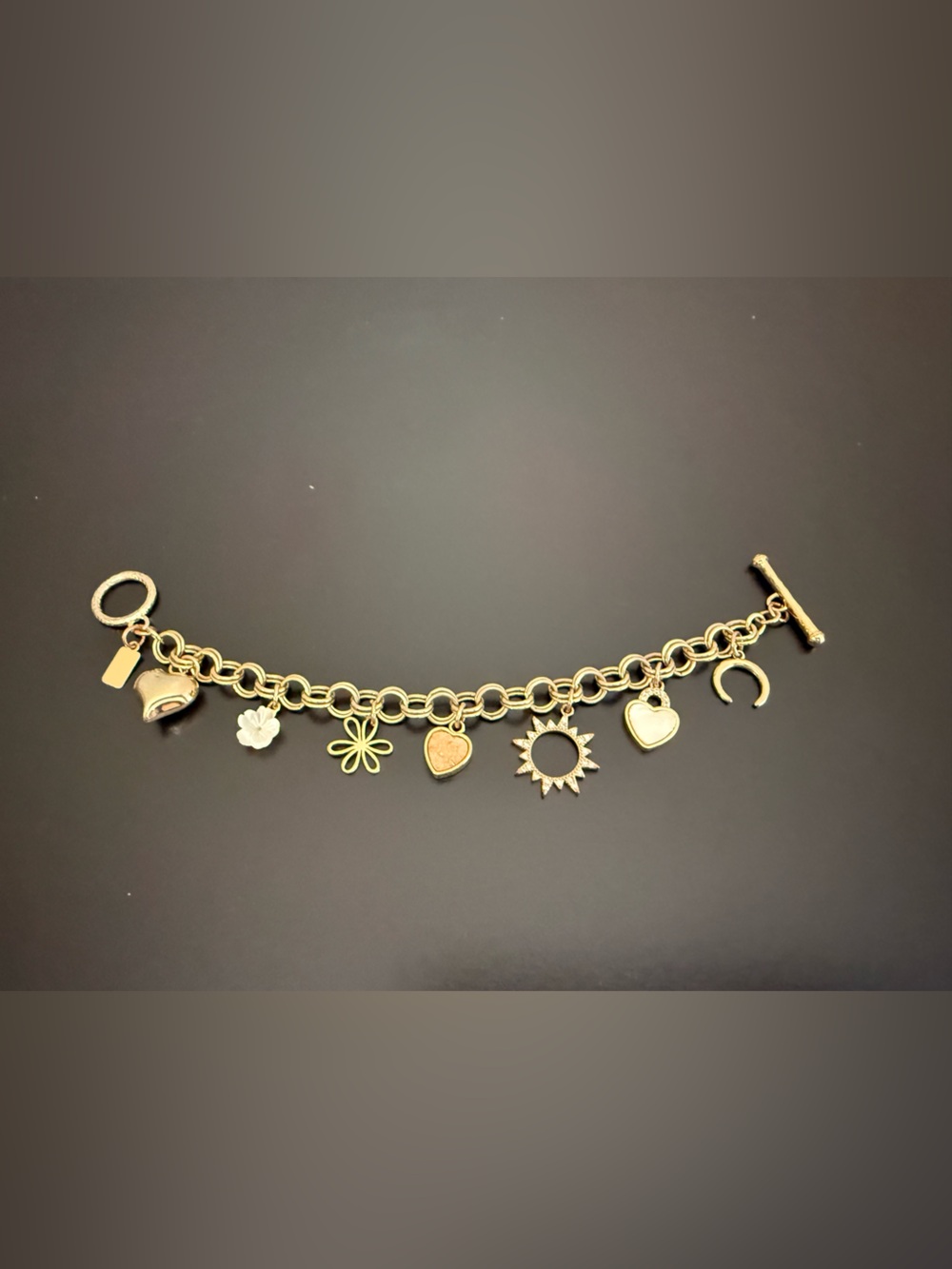 Luna Norte Gold Charm Bracelet with Heart, Sun & Floral Charms - Women Jewelry